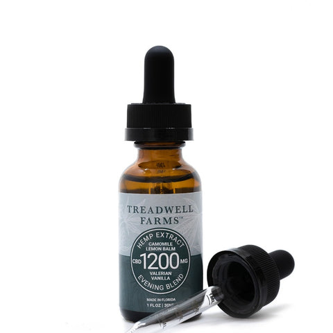 Treadwell Farms 1200 mg high potency Evening Blend CBD hemp oil and special dosage measurement dropper
