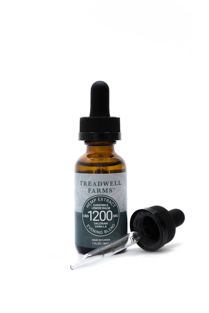 Treadwell Farms 1200 mg high potency Evening Blend CBD hemp oil and special dosage measurement dropper