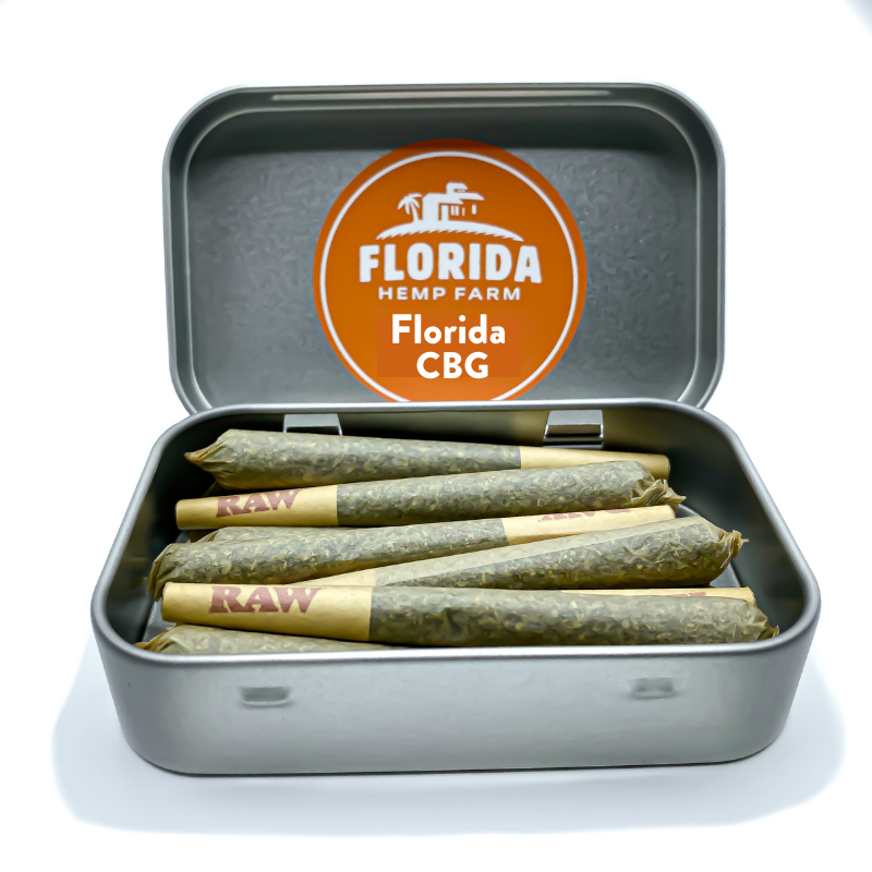 Florida CBG Premium Organically Grown CBD Hemp Pre-Rolls in a tin